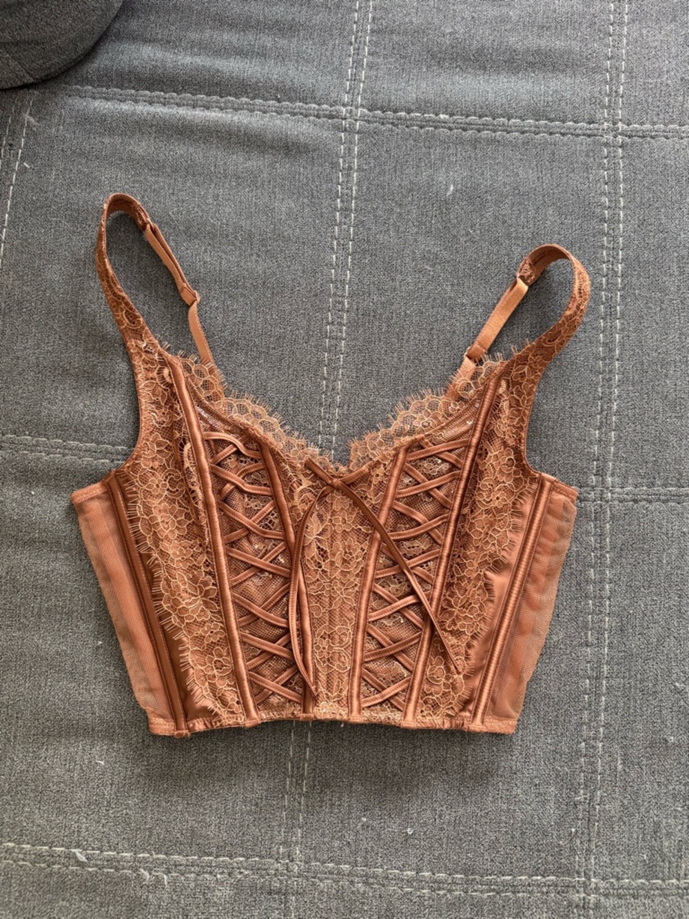 Victoria's Secret Lace Corset Crop Top in Copper Brown